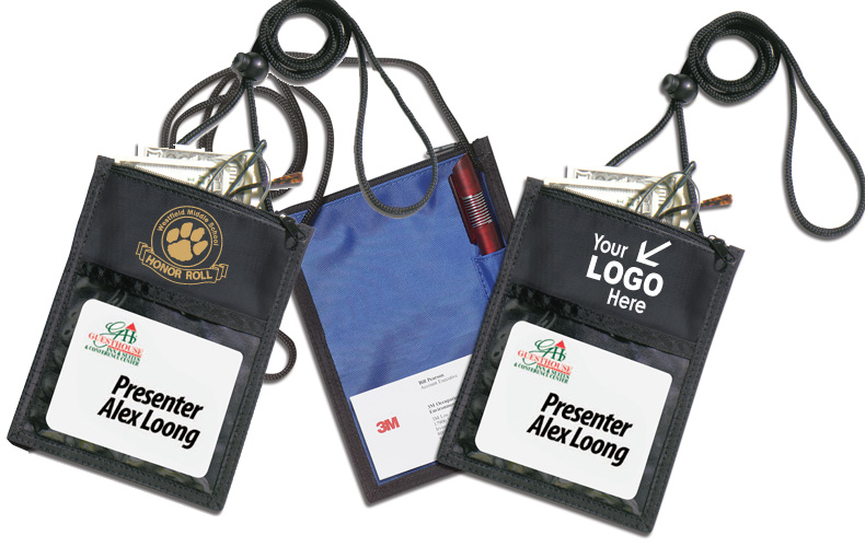 420D Polyester 5 Function Tradeshow Badgeholder and Neck Wallet